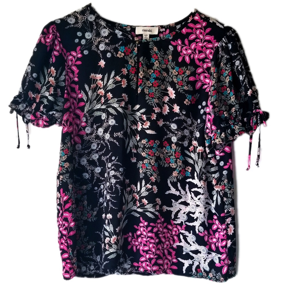 Black, Pink Floral Top